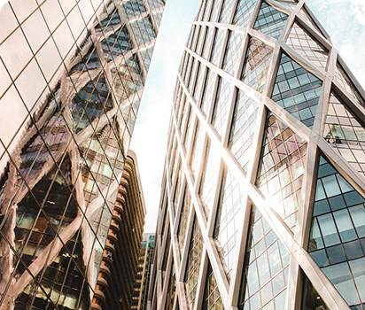 Financial district with tall buildings